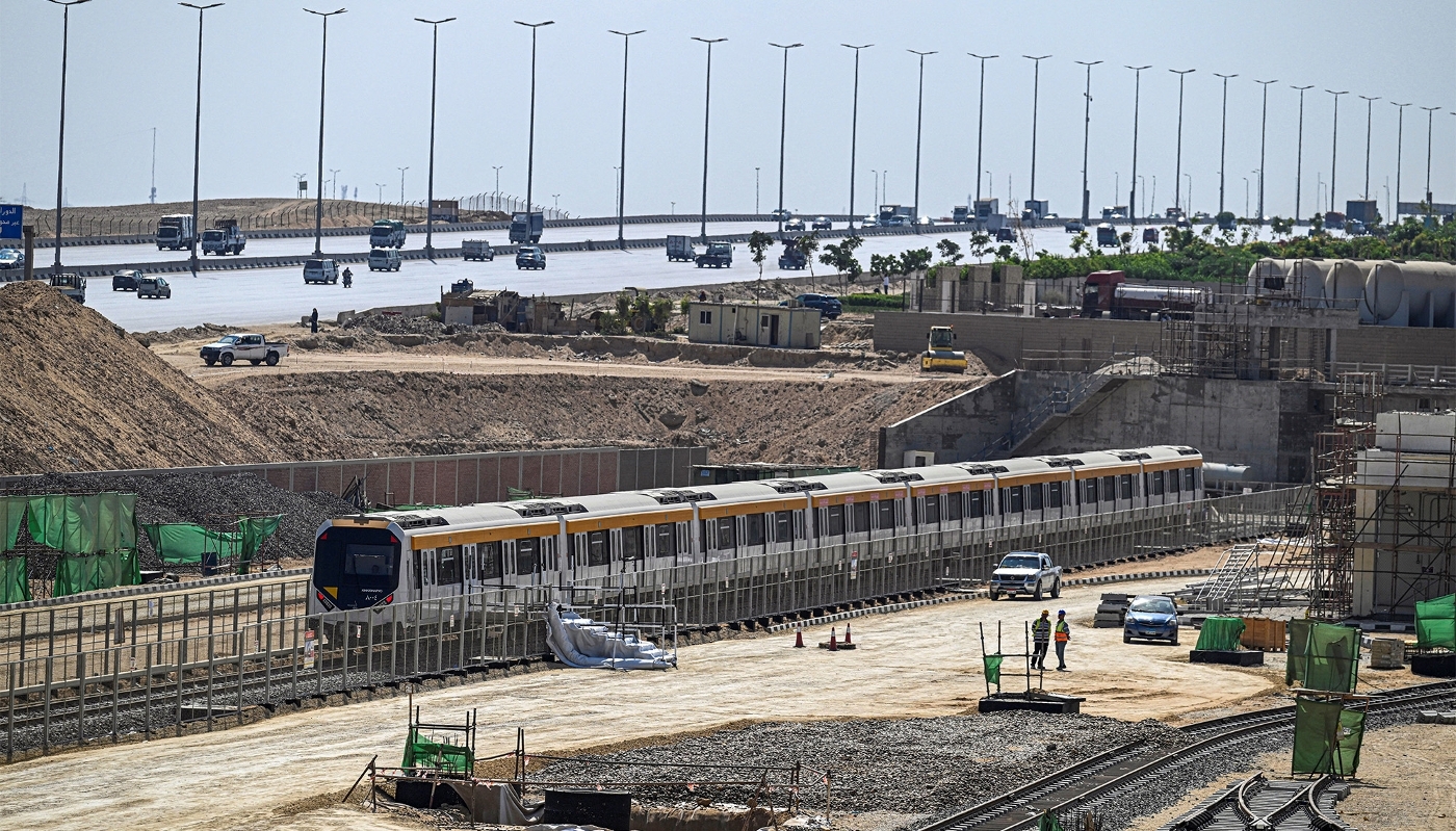 Metro Line 4 trains on the test track in Giza governorate on 18 October 2026.