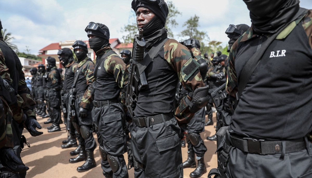 The Rapid Intervention Battalion at the Unity Day military parade in Yaoundé, 20 May 2023. 