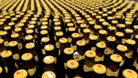 Beer bottles of the St George brand, owned by the Castel group since 1998, in Addis Ababa in March 2015.