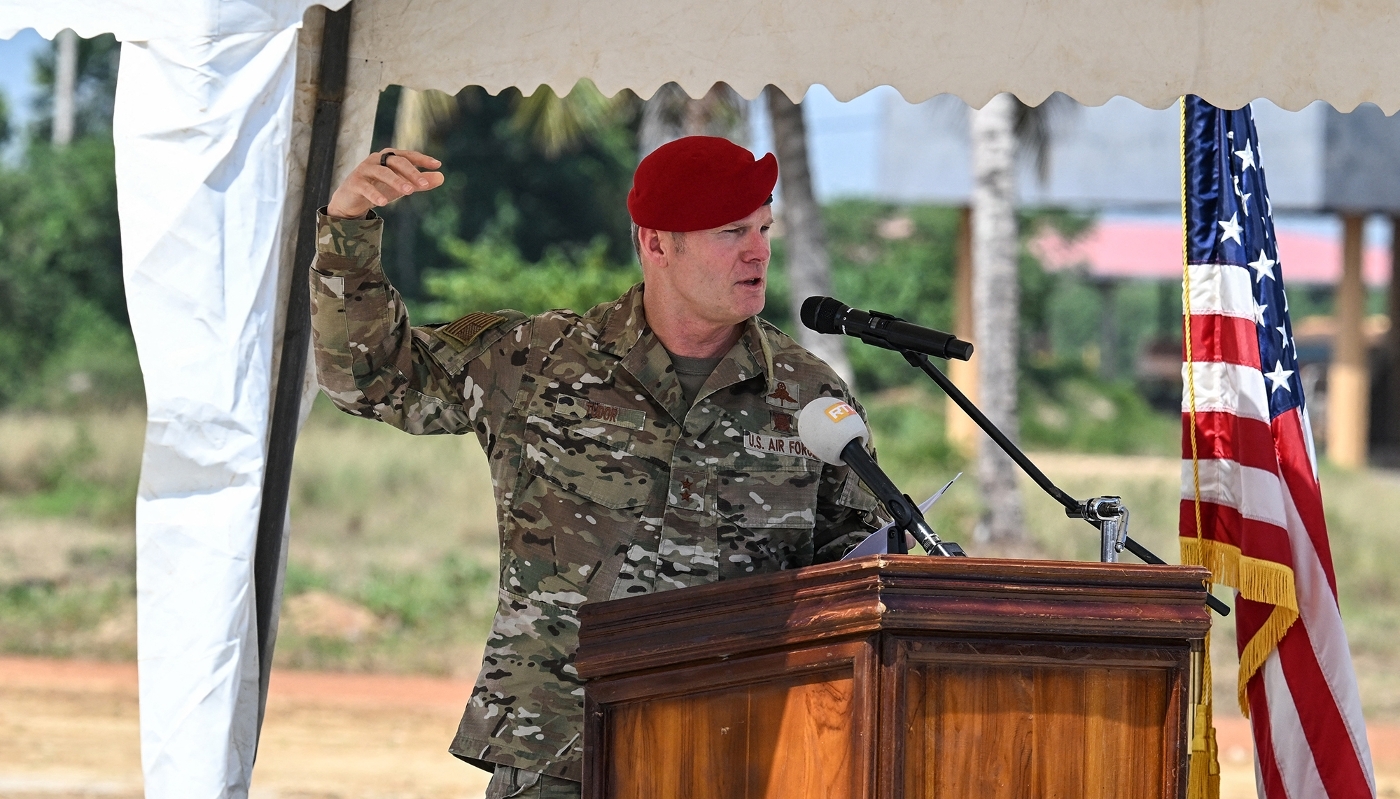 General Claude Tudor, who heads the US Special Operations Command Africa in Jacqueville, Ivory Coast, on 30 April 2026.