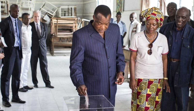 Denis Sassou-Nguesso, then running for a third term, voting in Brazzaville on 20 March 2016.