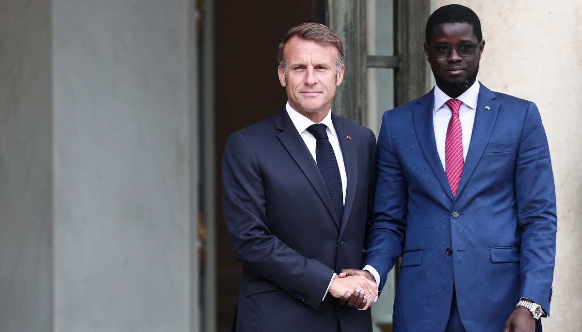 French President Emmanuel Macron and his Senegalese counterpart Bassirou Diomaye Faye in Paris on 27 August 2025.