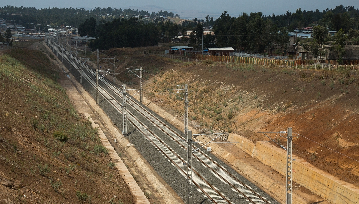Electrified railway line connecting Addis Ababa to Djibouti, in March 2016.