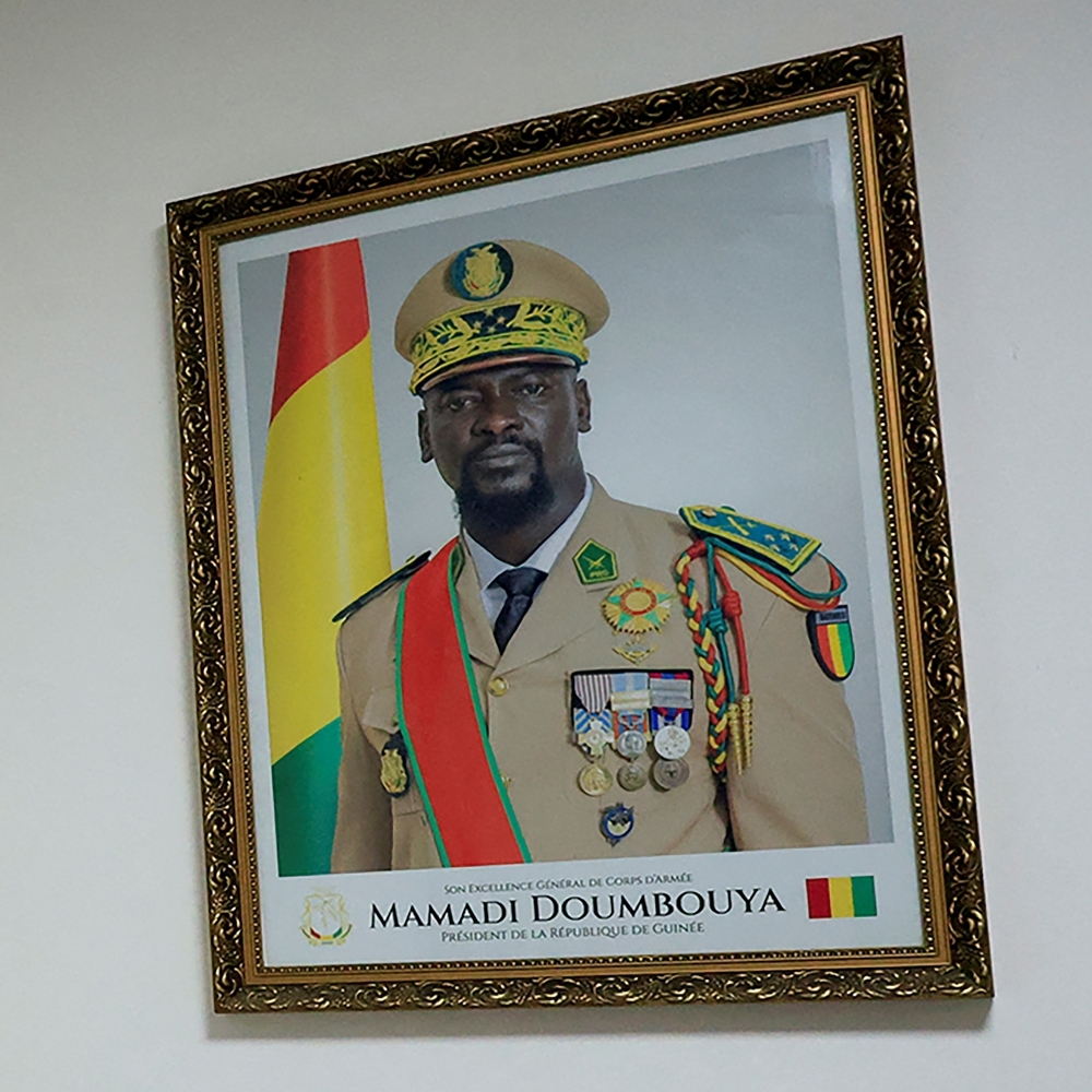 A portrait of Guinea's President Mamadi Doumboya in Conakry, November 2025.