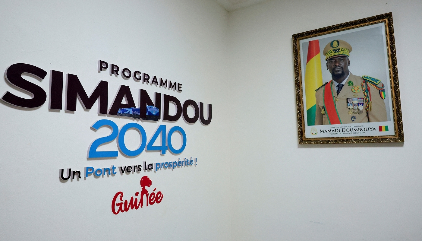 A portrait of Guinea's President Mamadi Doumboya in Conakry, November 2025.