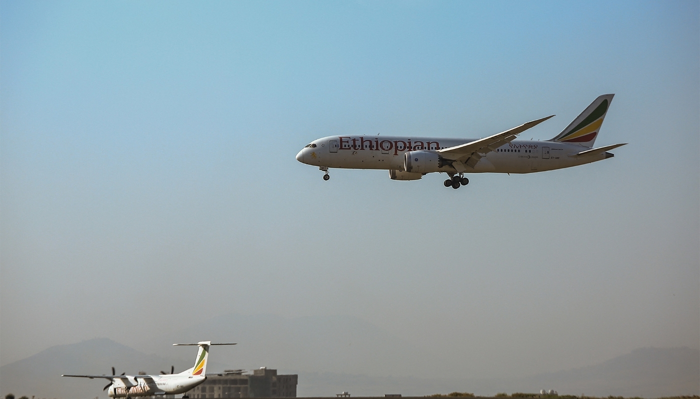 An Ethiopian Airlines plane at Addis Ababa airport, March 2021.