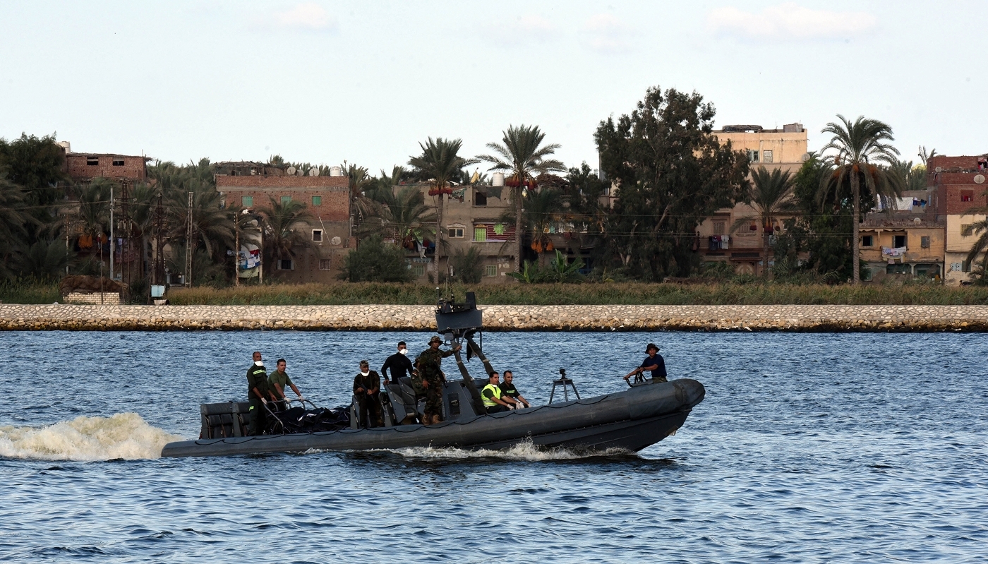 Egyptian boat during a search operation after a boat carrying migrants capsized in the Mediterranean, along the shore in the Egyptian port city of Rosetta on 22 September 2016.
