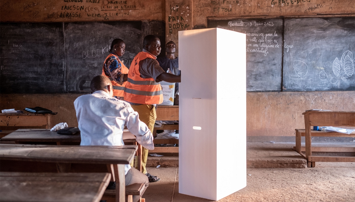 Employees of the national agency for elections in Bangui, 30 July 2023. 