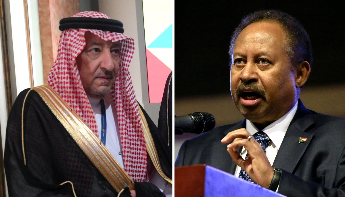 The Saudi deputy minister for foreign affairs, Waleed Elkhereiji, and the former Sudanese prime minister, Abdallah Hamdok.
