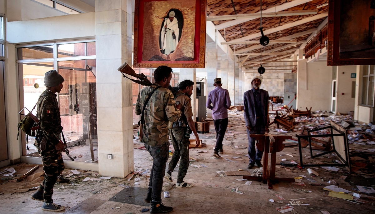 Amhara Fano militia fighters in Lalibela, northern Ethiopia, in December 2021. 
