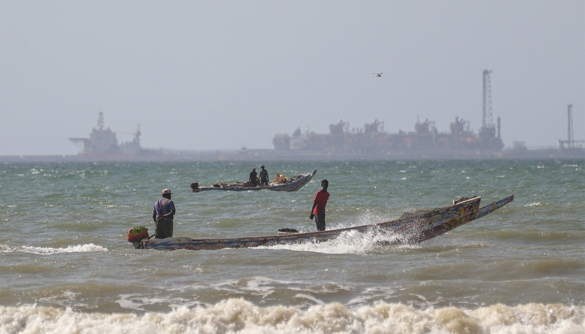 An offshore BP platform next to Saint-Louis, Senegal, in November 2024.