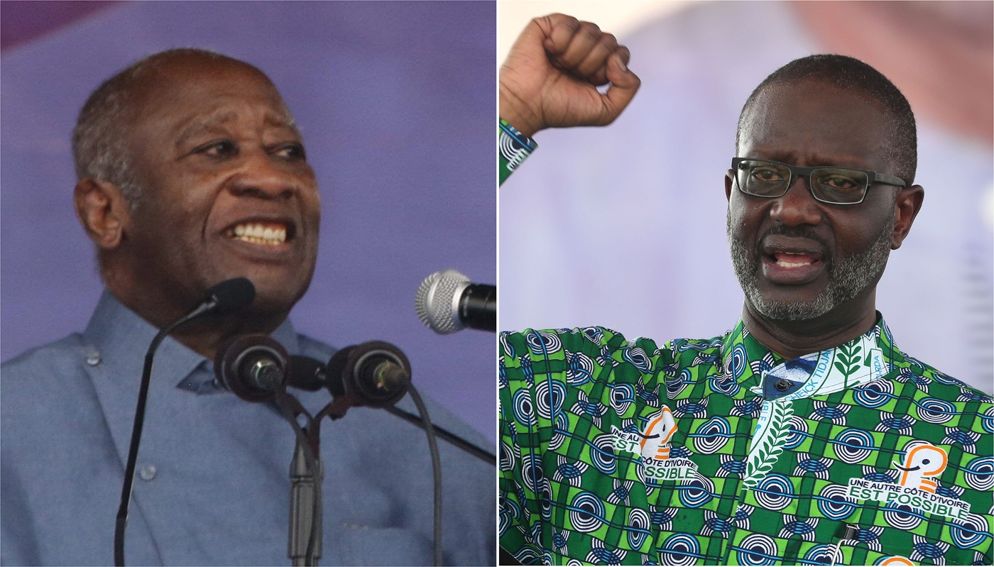 Former head of state Laurent Gbagbo and President of the Parti Démocratique de Côte d’Ivoire, Tidjane Thiam.