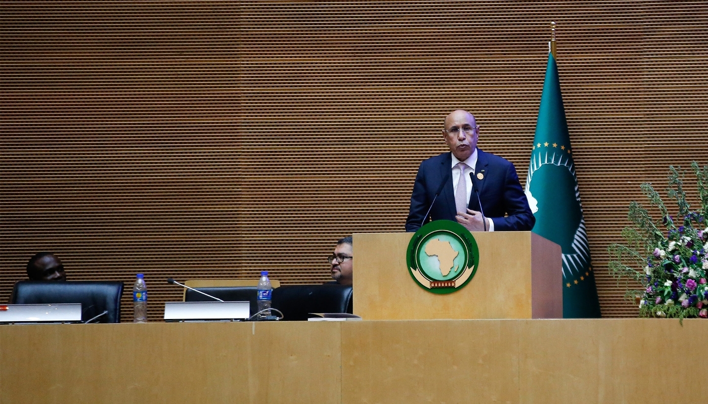 Mauritania's President Mohamed Ghazouani, in Addis Ababa, Ethiopia, on 19 February 2024.