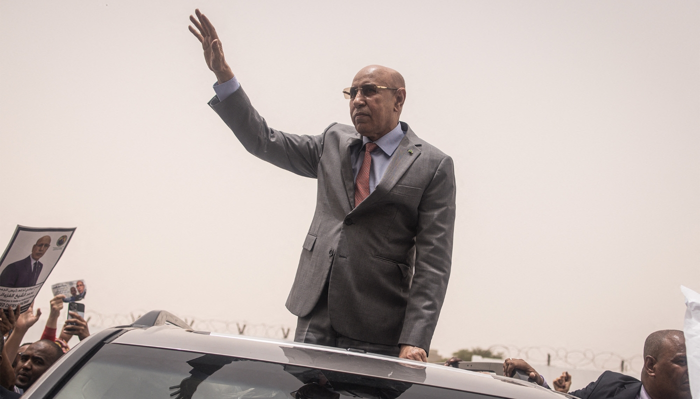 President of Mauritania, Mohamed Ould Ghazouani waves to supporters in Nouakchott on 1 July 2024.