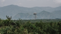 A projectile detonates outside the city of Goma in February 2025.