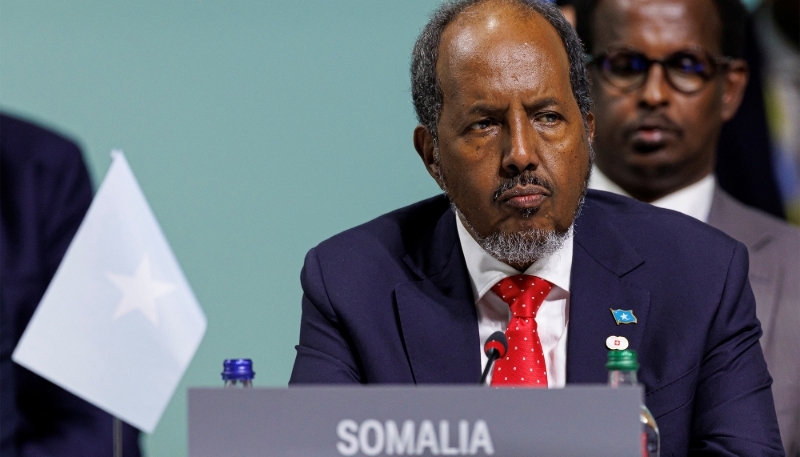 President Hassan Sheikh Mohamud of Somalia in Stansstad near Lucerne, Switzerland, on 15 June 2024. 