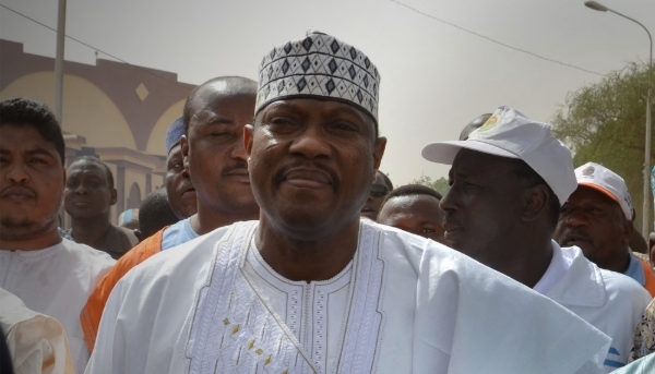 Hama Amadou takes part in a march in Niamey on 15 June 2014.