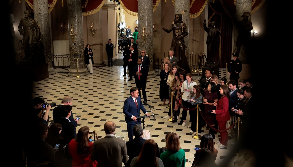 Speaker of the House Mike Johnson in Washington on 12 November 2025. 