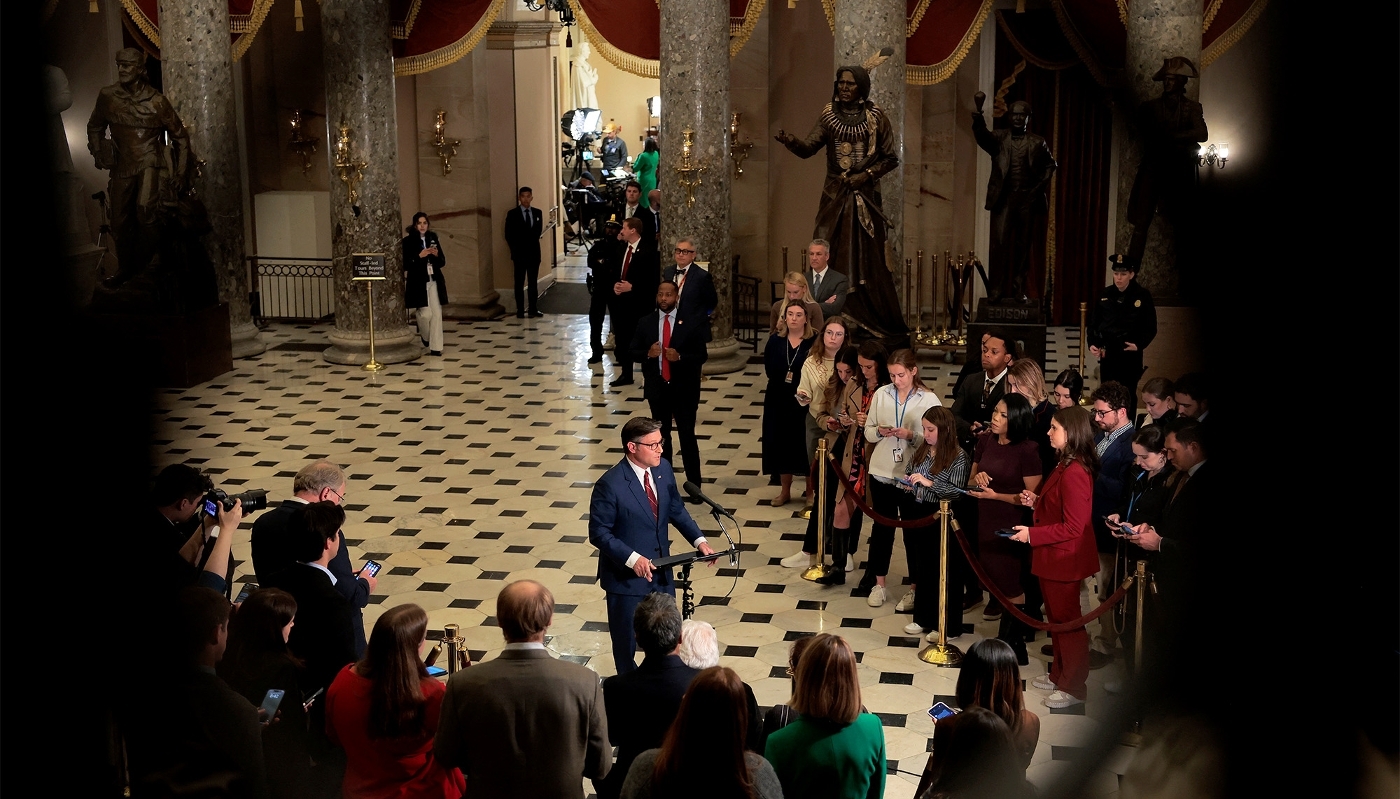 Speaker of the House Mike Johnson in Washington on 12 November 2025.