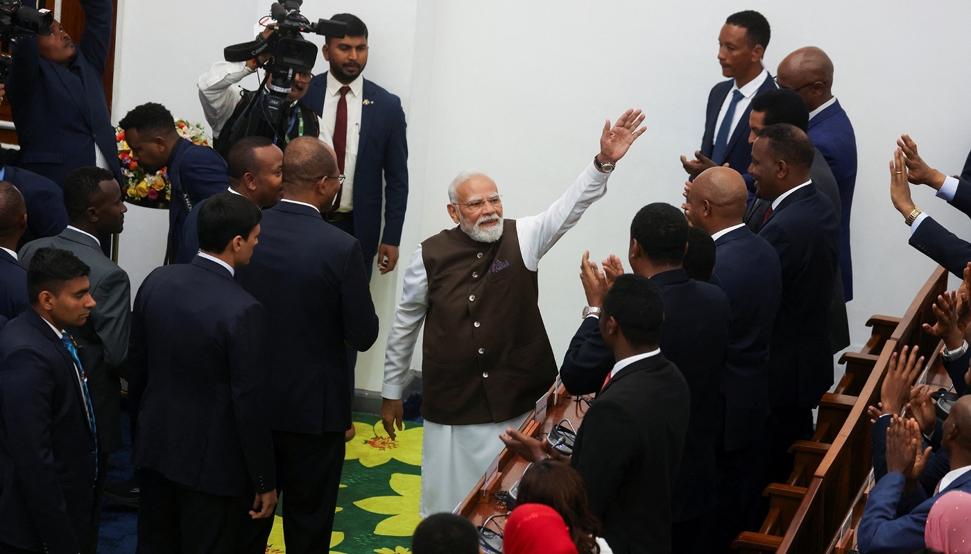 Narendra Modi greets Ethiopian MPs during an official visit to Addis Ababa, on 17 December 2025.