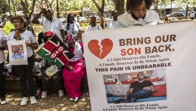 Families of Kenyans recruited into the Russian army call for their repatriation at a rally in Nairobi, 19 February 2026.