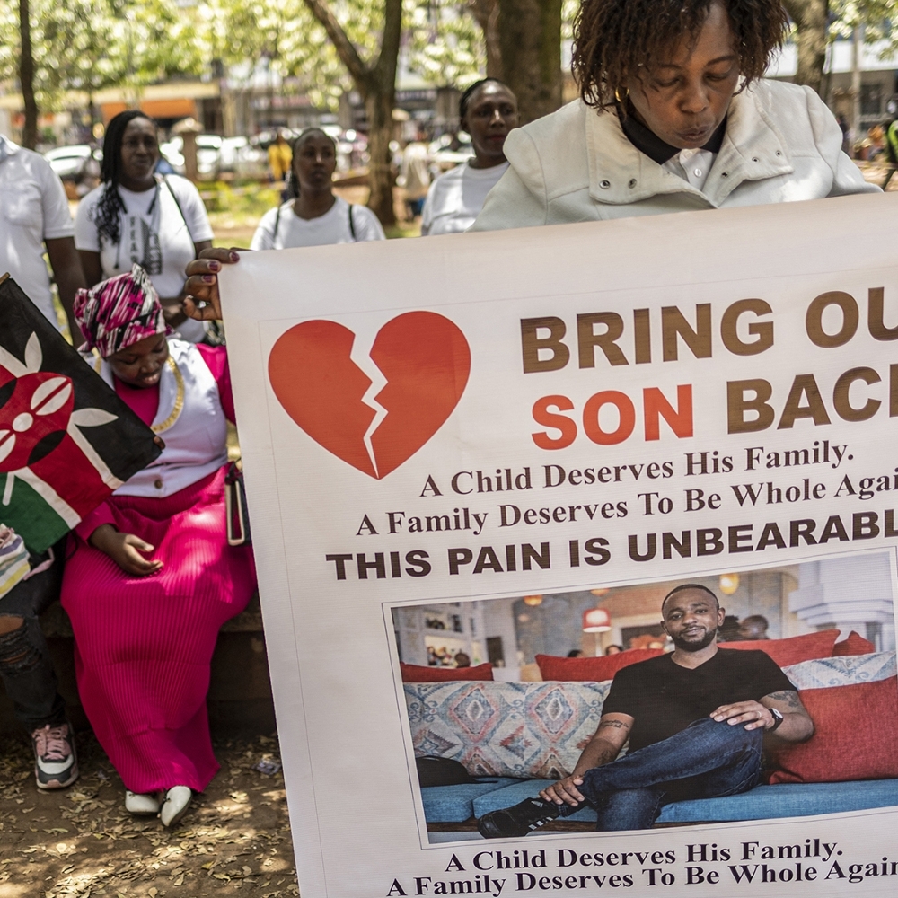 Families of Kenyans recruited into the Russian army call for their repatriation at a rally in Nairobi, 19 February 2026.