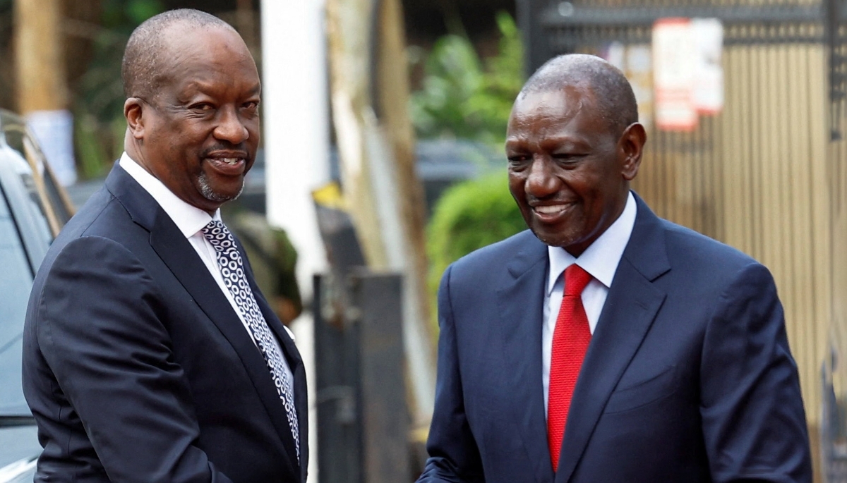 Kenya Airways Chairman Kiprono Kittony (left) and President William Ruto in Nairobi on 10 March 2026.