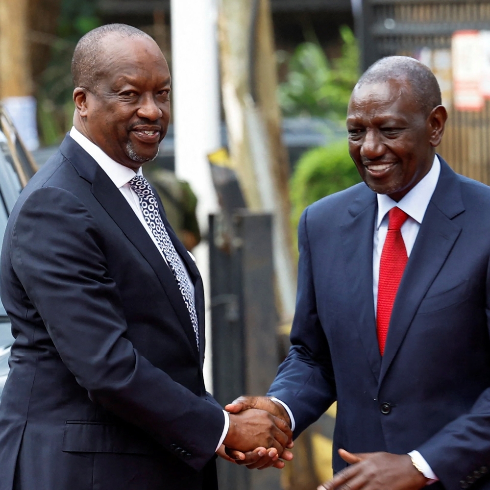 Kenya Airways Chairman Kiprono Kittony (left) and President William Ruto in Nairobi on 10 March 2026.