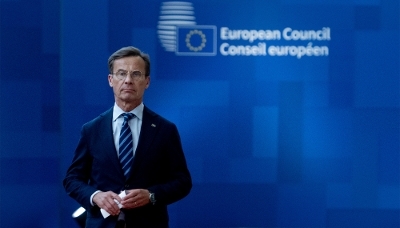 Swedish Prime Minister Ulf Kristersson in Brussels, on 18 June 2026.
