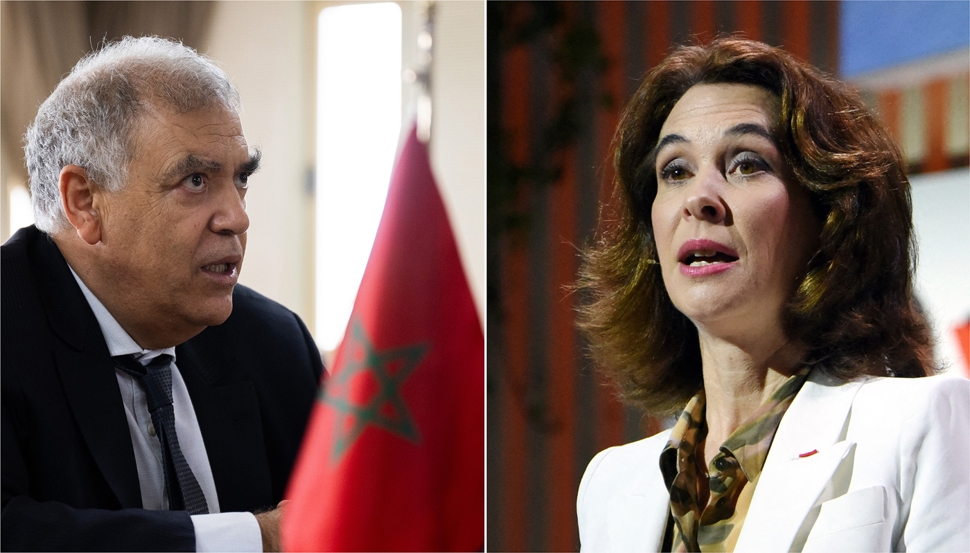 Moroccan Interior Minister Abdelouafi Laftit (left) and Veolia CEO Estelle Brachlianoff.