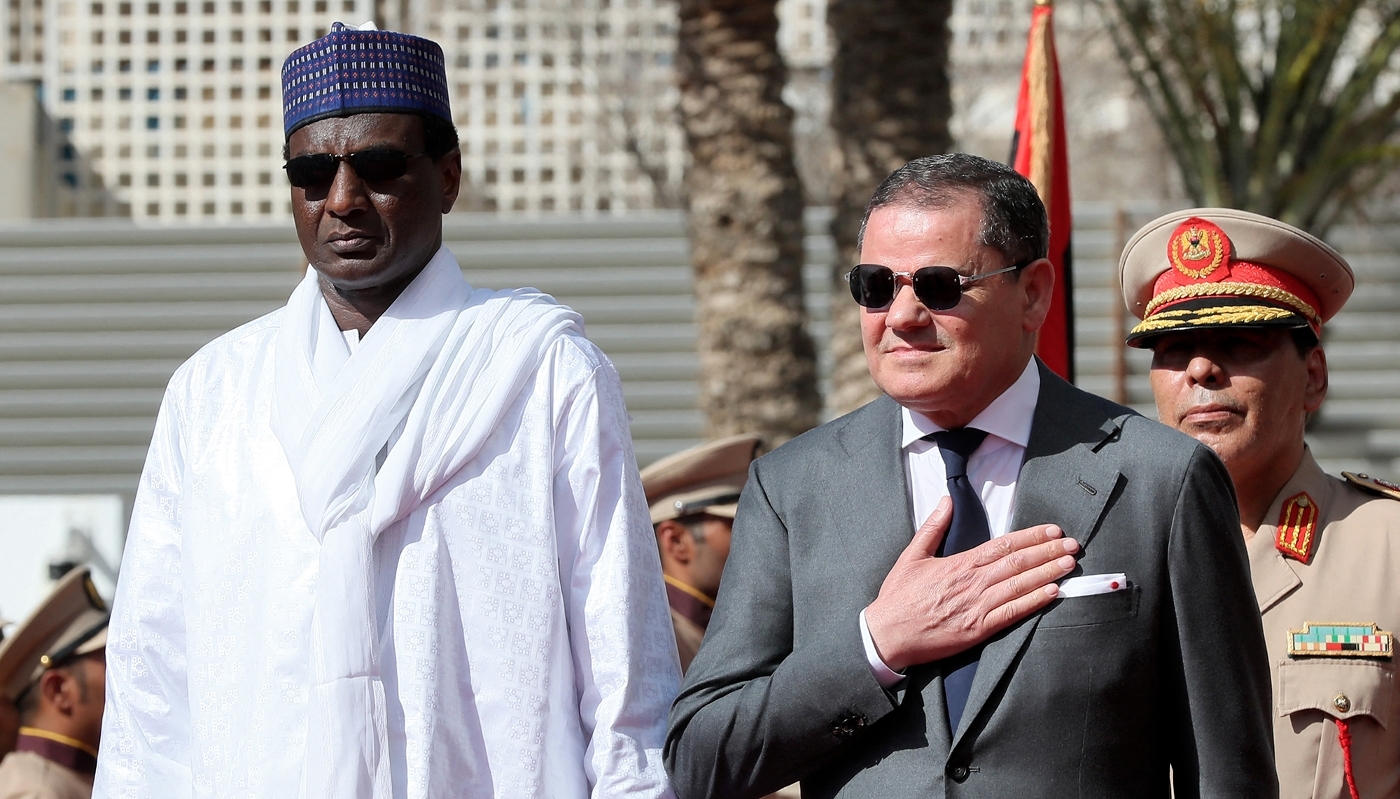 The Libyan prime minister of the Government of National Unity, Abdul Hamid Dbeibeh, and his Nigerien counterpart, Ali Lamine Zeine, in Tripoli on 15 June 2026.