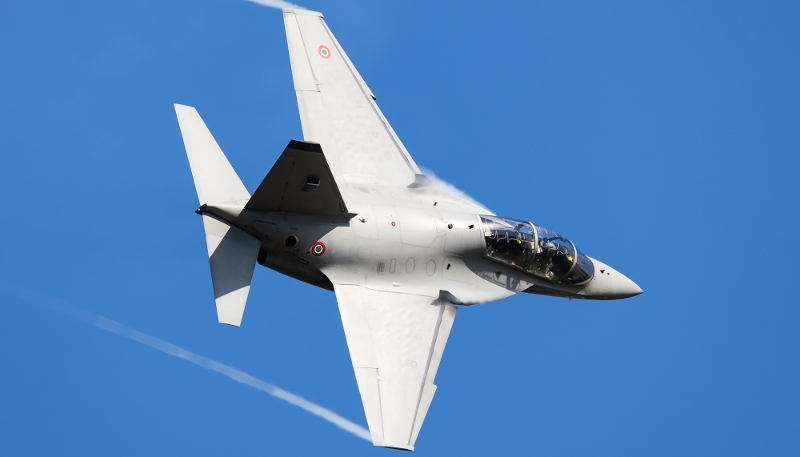 The Italian Air Force’s Leonardo M-346 Master advanced jet trainer.