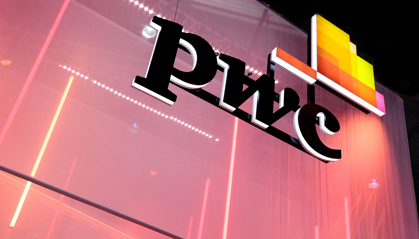 The PwC logo in Barcelona, Spain, 2025.