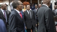 Cameroonian President Paul Biya (centre) and his wife, First Lady Chantal Biya (behind him), in Yaoundé on 18 April 2026.
