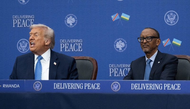 US President Donald Trump and his Rwandan counterpart, Paul Kagame, in Washington on 4 December 2025.