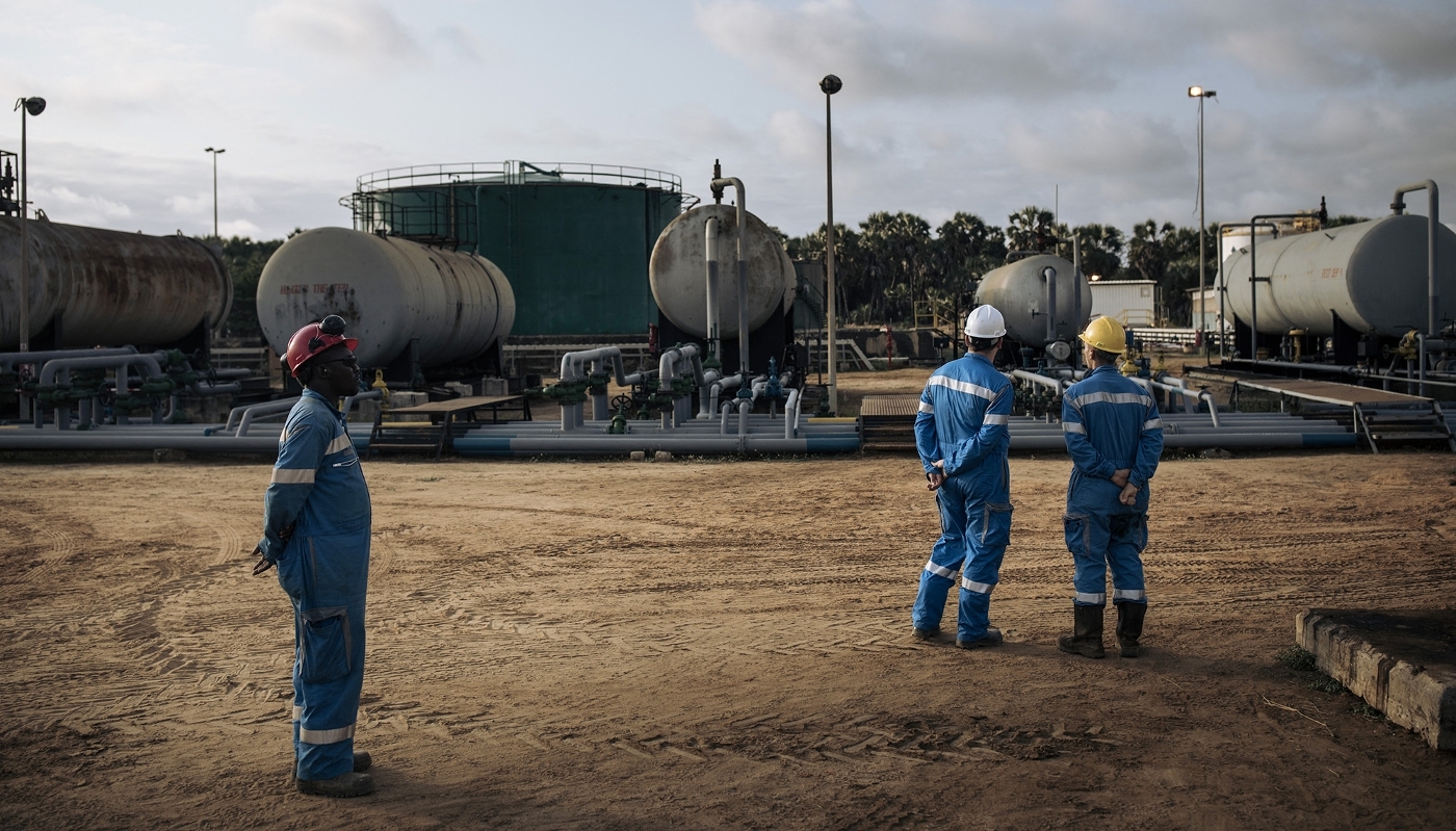 Managers and technicians from the oil company Perenco near Muanda, DRC, on 19 October 2021.