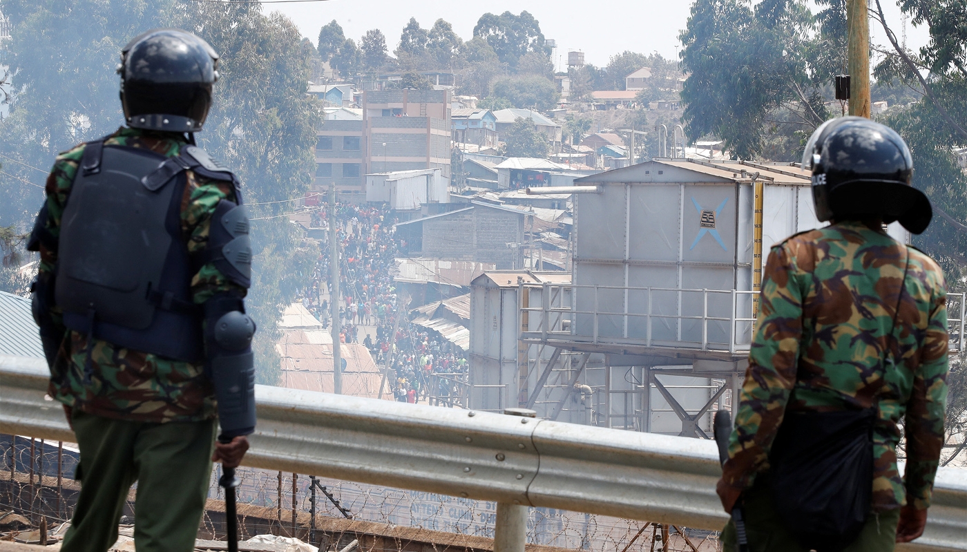 Riot police officers in Nairobi on 21 July 2023.