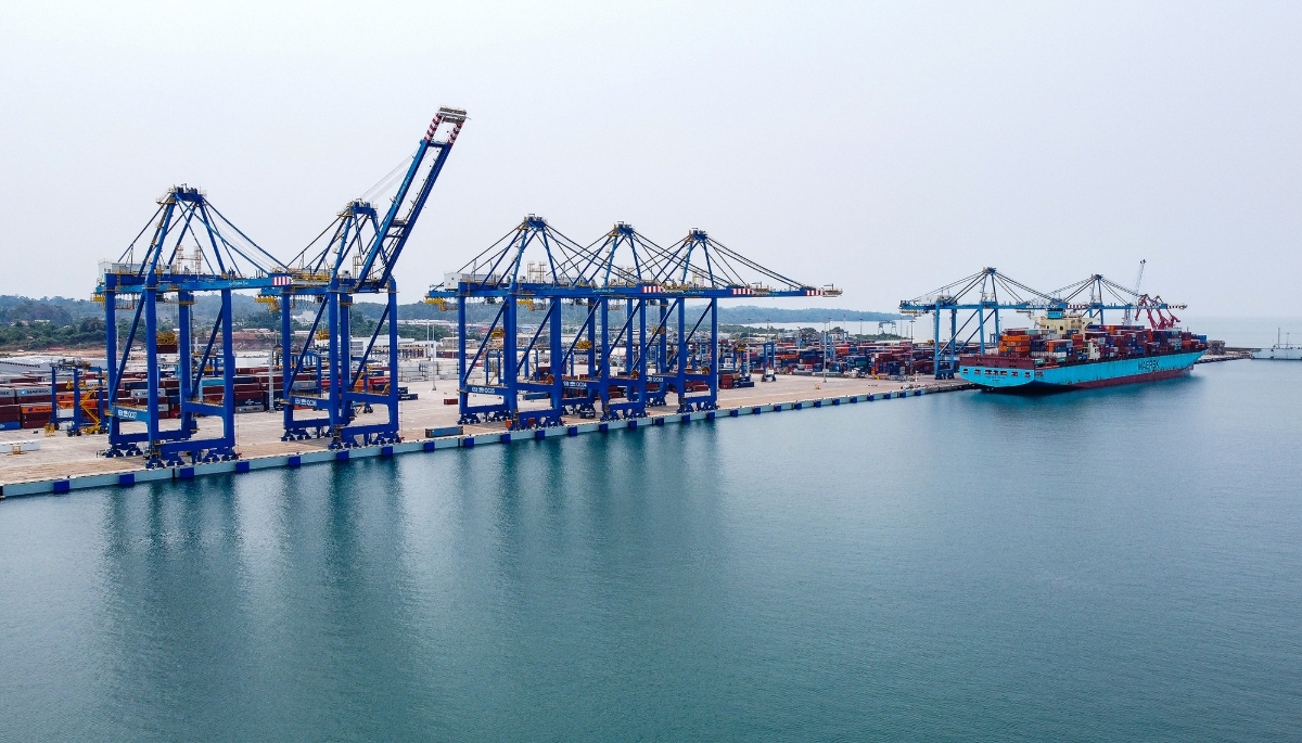 Aerial photo taken on 21 February 2025 shows a view of the Kribi Deep Seaport in Kribi, southern Cameroon.