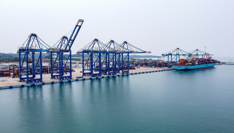 Aerial photo taken on 21 February 2025 shows a view of the Kribi Deep Seaport in Kribi, southern Cameroon.