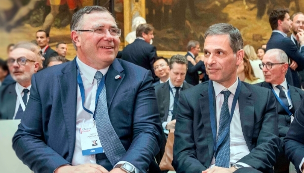 TotalEnergies CEO Patrick Pouyanné (left) and CMA CGM CEO Rodolphe Saadé in Versailles, near Paris, France on 13 May 2024.