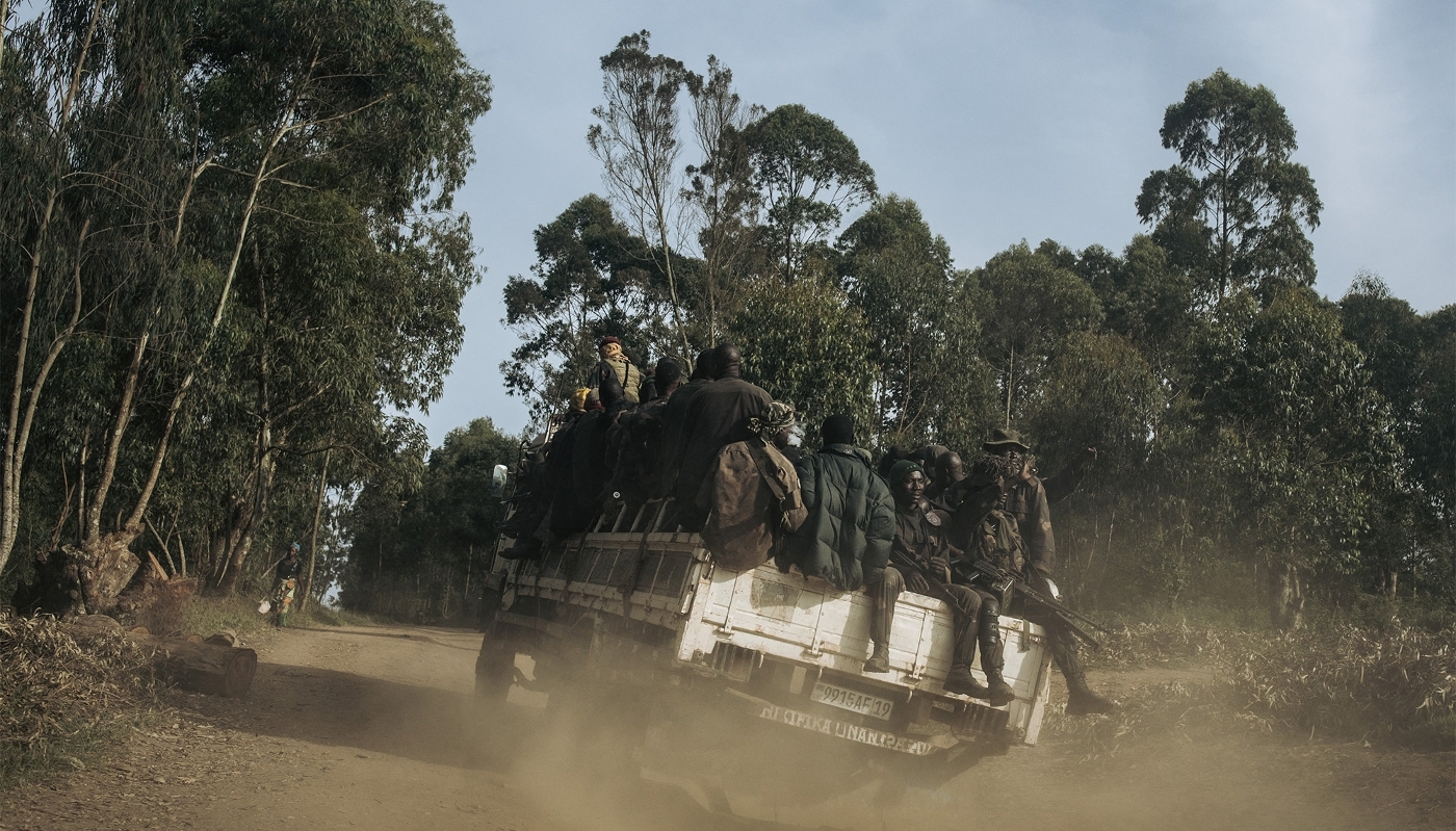 FARDC soldiers close to the front line in North Kivu on 14 May 2024.