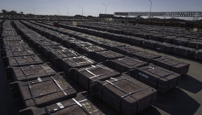 Copper plates earmarked for export at Kamoa site, close to Kolwezi, DRC, in May 2026