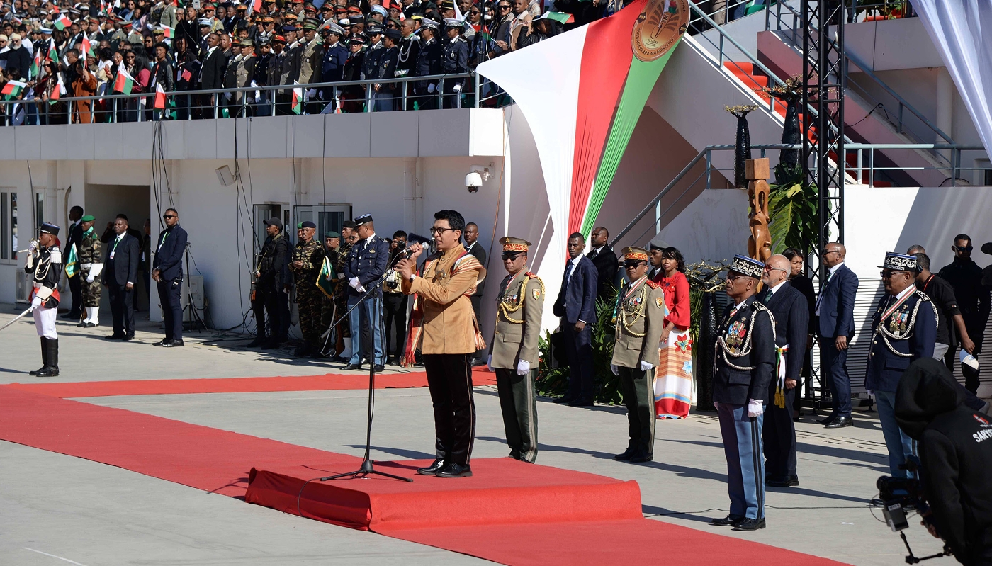 Madagascan president Andry Rajoelina in Antananarivo on 26 June 2023.