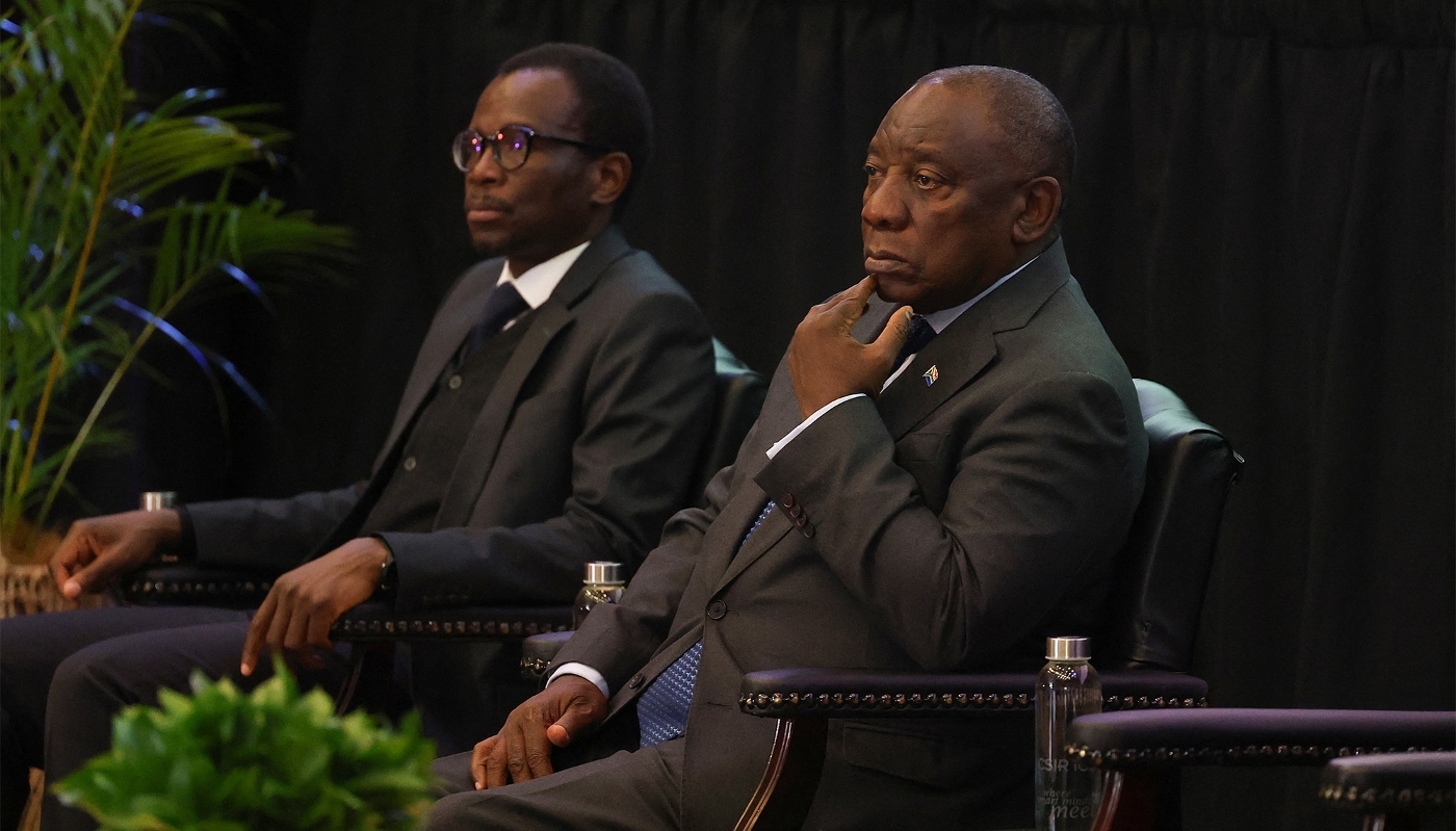 Deputy Finance Minister David Masondo (left) with President Cyril Ramaphosa in Pretoria, South Africa, 15 July 2024.
