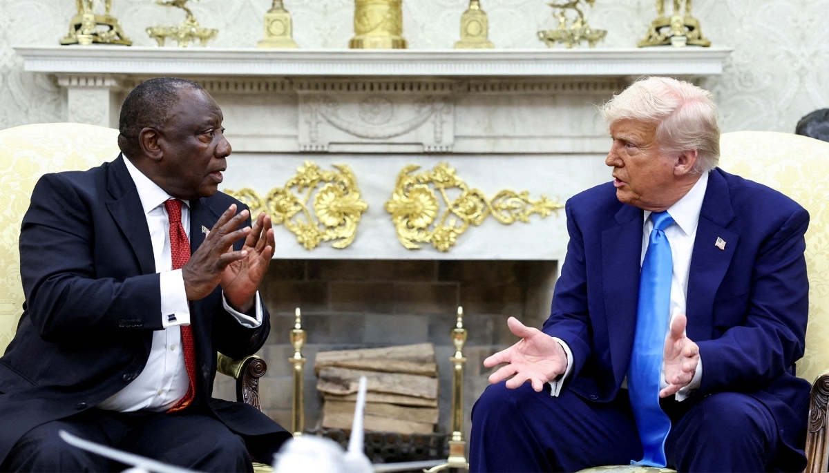 Donald Trump with Cyril Ramaphosa in Washington, on 21 May 2025.