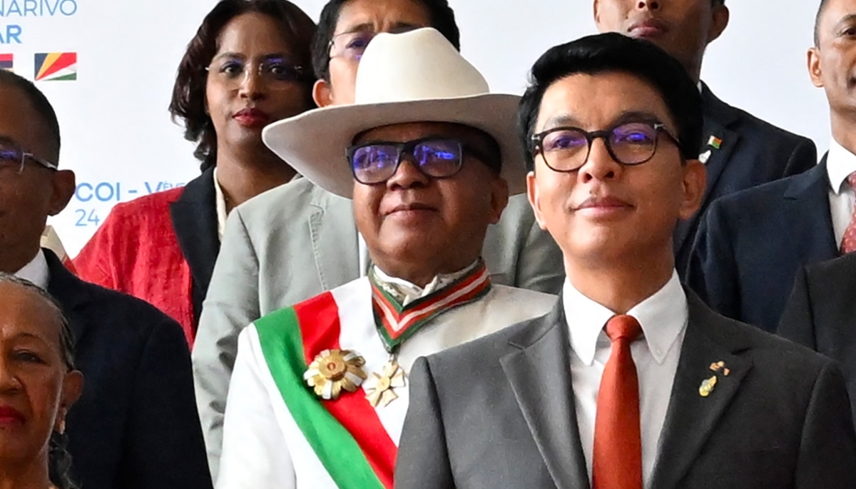 Madagascarn President Andry Rajoelina (right) with General Richard Ravalomanana in Antananarivo on 24 April 2025.