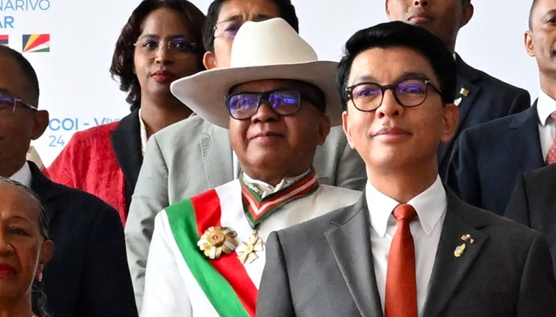 Madagascarn President Andry Rajoelina (right) with General Richard Ravalomanana in Antananarivo on 24 April 2025.