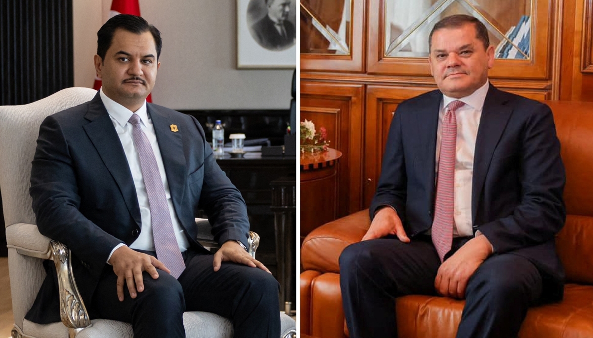 Deputy commander of the Libyan National Army, Saddam Haftar (left) and Prime Minister of the Government of National Unity Abdul Hamid Dbeibeh.