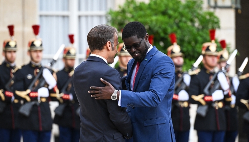 President Emmanuel Macron welcomes President Bassirou Diomaye Faye at the Élysée Palace in Paris, 27 August 2025.