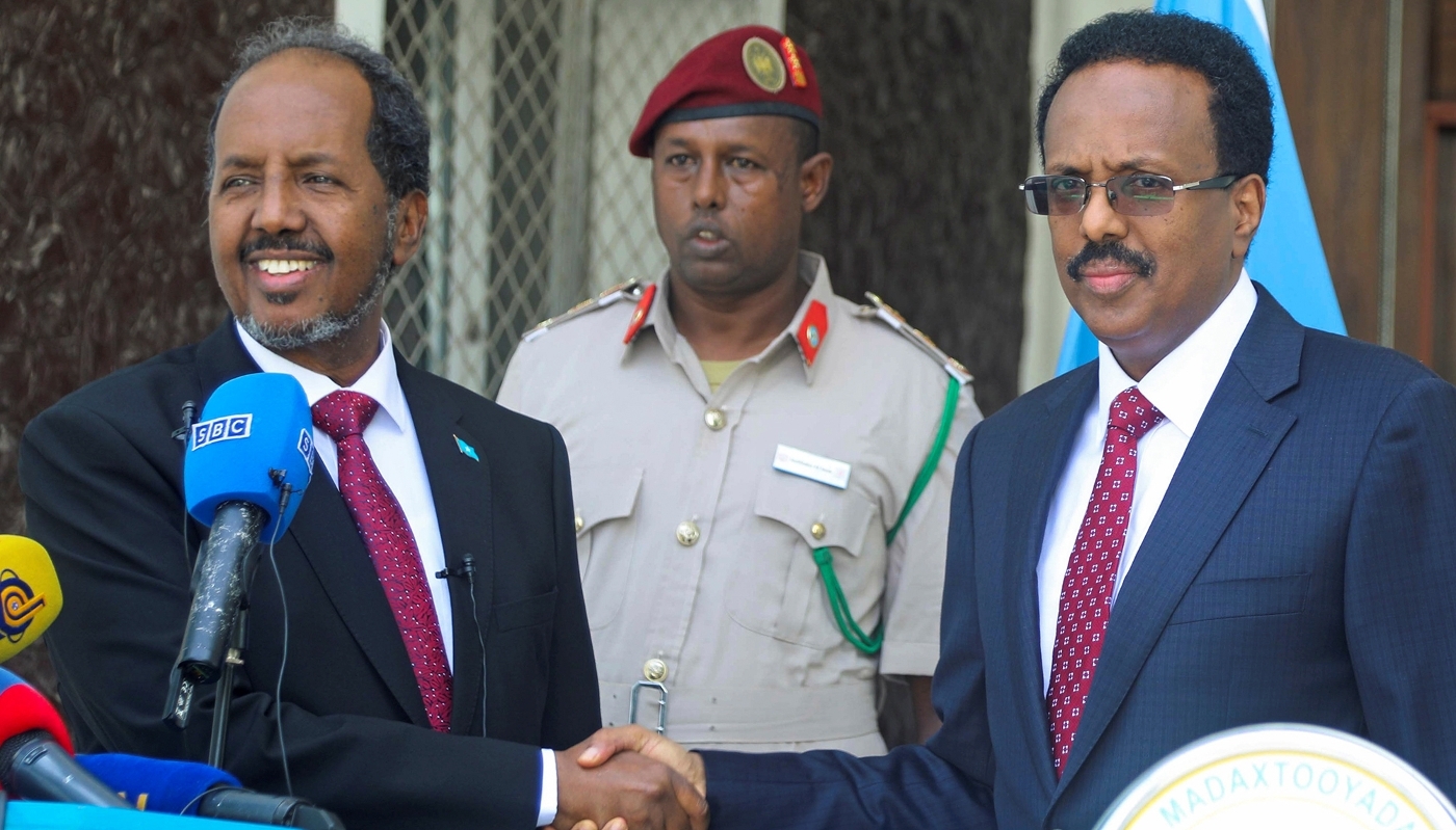 Somali President Hassan Sheikh Mohamud and former president Mohamed Abdullahi Mohamed in Mogadishu, on 23 May 2022.